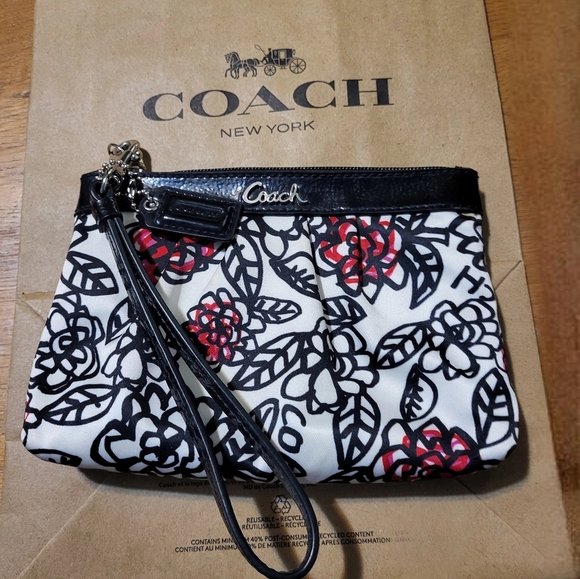 Coach Floral Black and Red Wristlet - Picture 3 of 3